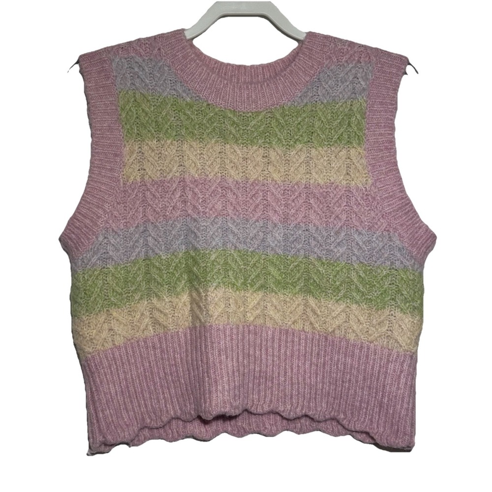 Zara Medium Pastel Striped Knit Sweater Vest Alpaca Wool Soft Girl Cottagecore‎